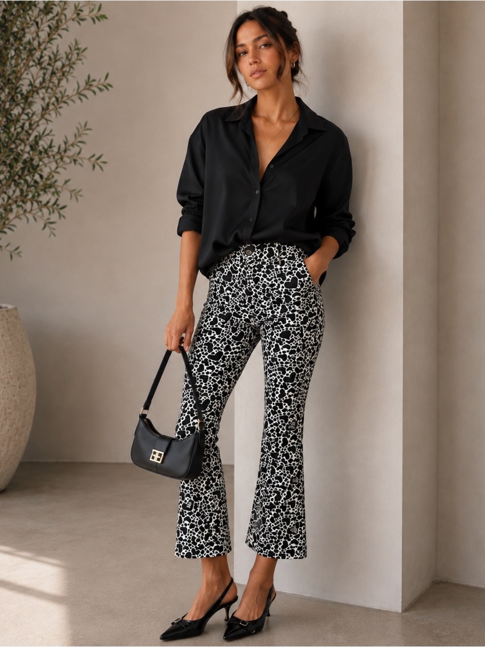 Zadig & Voltaire Jac Coeur Heart Print Cropped Flare Pants FR 34 US 2 XS $328